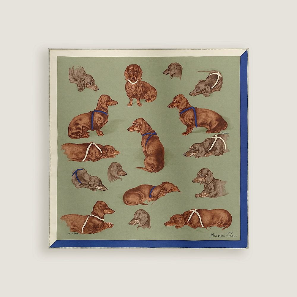 HERMES25フェルト Les Bassets scarf 45 - Blue | Hermès Mainland China
